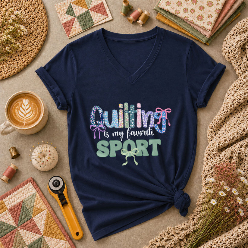 Quilting Is My Favorite Sport Women's V-Neck - Navy