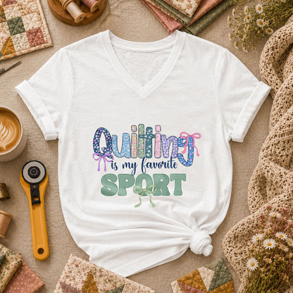 Quilting Is My Favorite Sport Women's V-Neck - White
