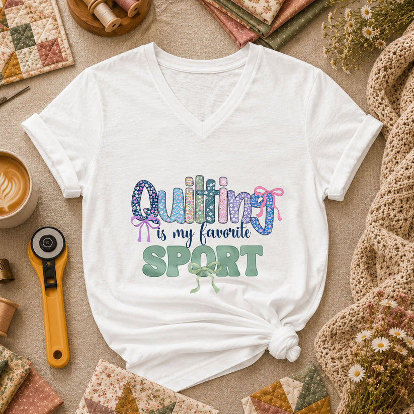 Quilting Is My Favorite Sport Women's V-Neck - White