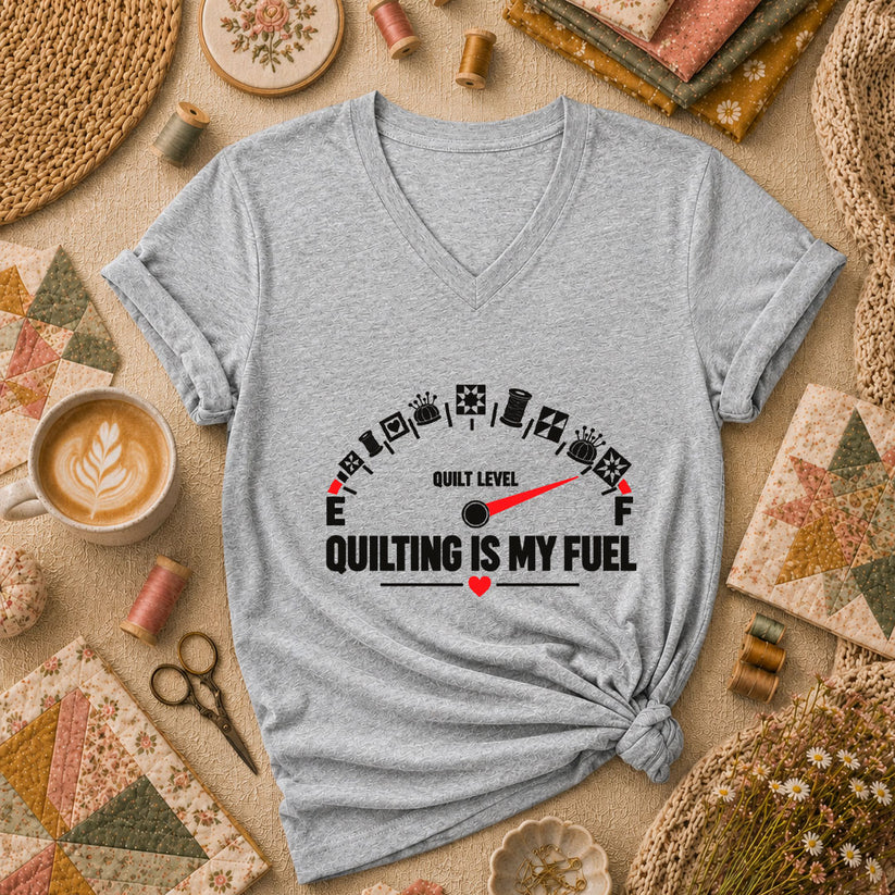 Quilting Is My Fuel Gauge Women's V-Neck - Athletic Heather