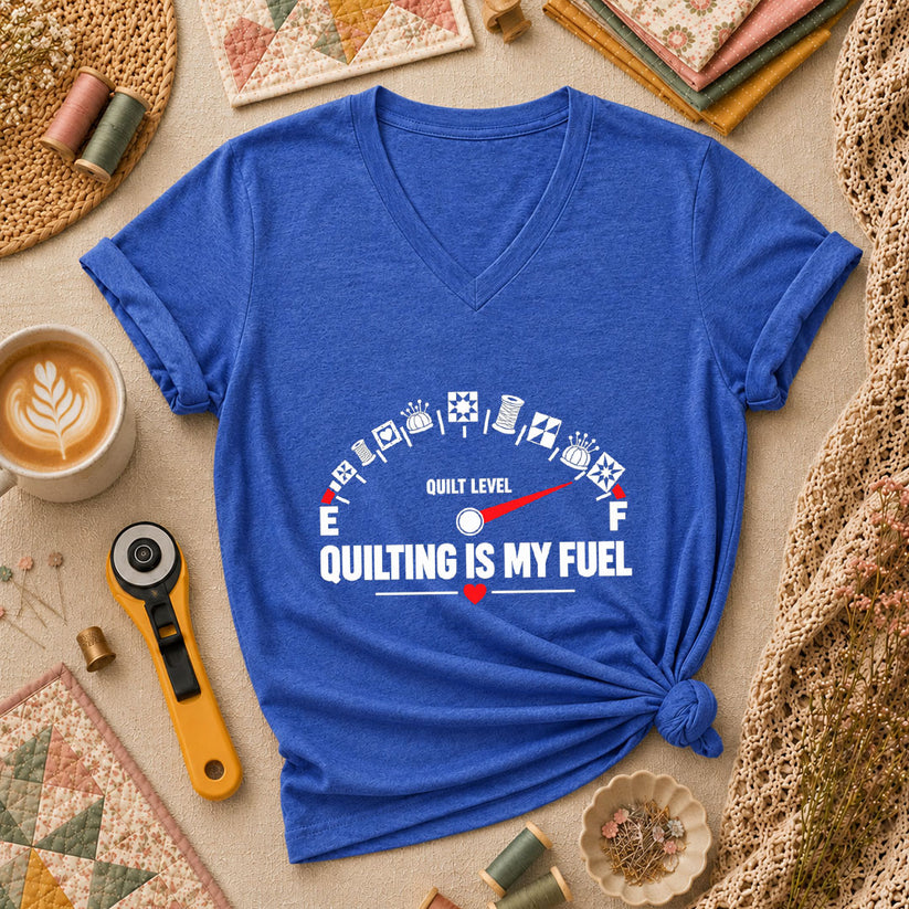 Quilting Is My Fuel Gauge Women's V-Neck - Heather True Royal