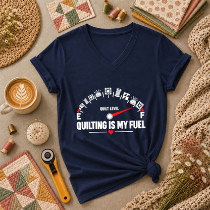 Quilting Is My Fuel Gauge Women's V-Neck - Navy