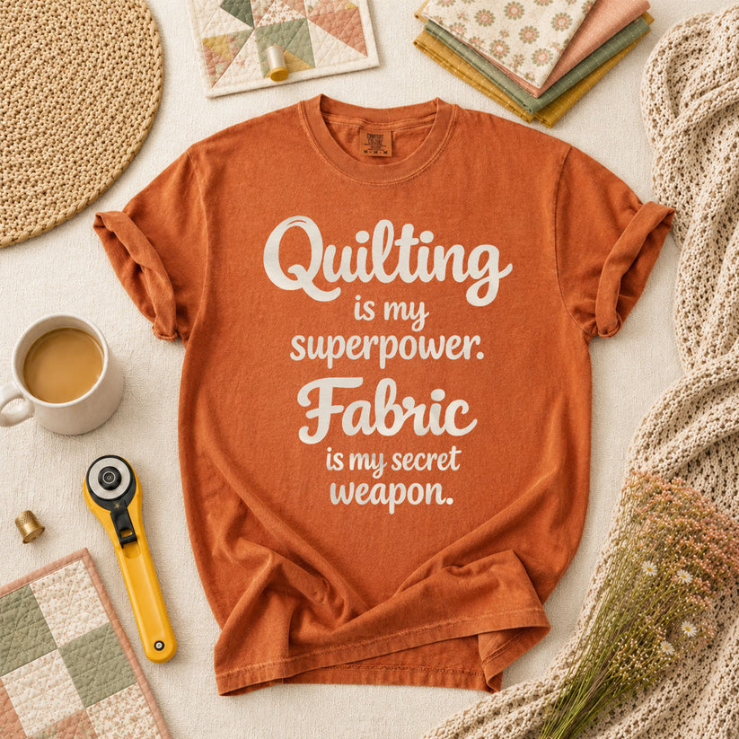 Quilting Is My Superpower Fabric Is My Secret Weapon T-Shirt - Yam