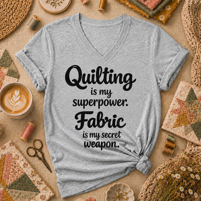 Quilting Is My Superpower Fabric Is My Secret Weapon Women's V-Neck - Athletic Heather