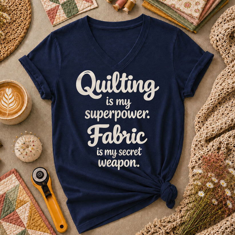 Quilting Is My Superpower Fabric Is My Secret Weapon Women's V-Neck - Navy