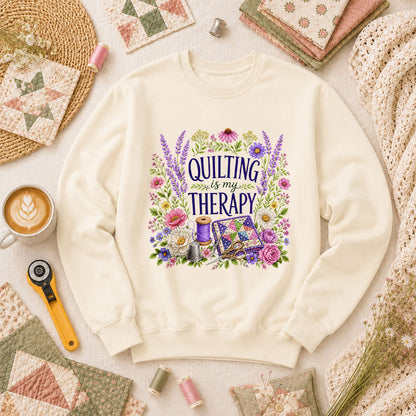 Quilting Is My Therapy Floral Long Sleeve - Natural