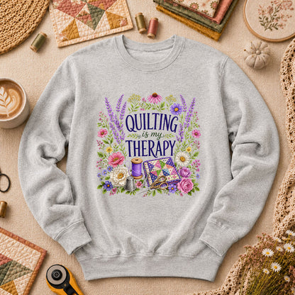 Quilting Is My Therapy Floral Long Sleeve - Sport Grey