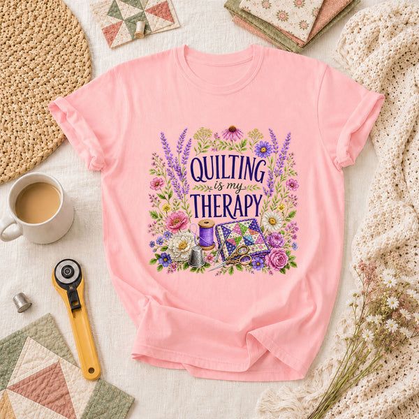 Quilting Is My Therapy Floral T-Shirt