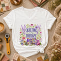 Quilting Is My Therapy Floral Women's V-Neck