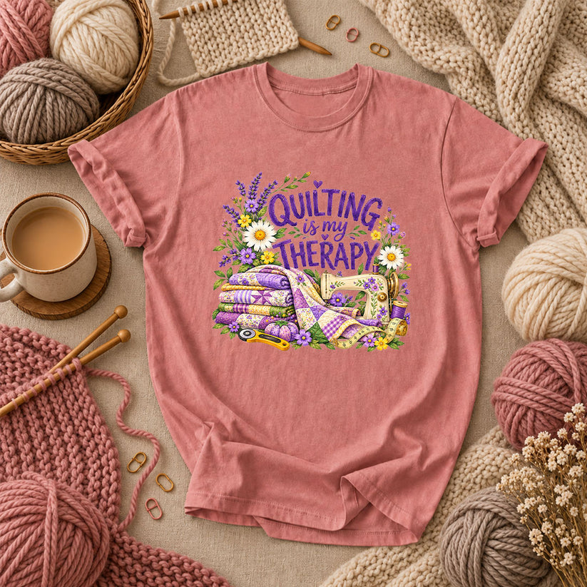 Quilting Is My Therapy Lavender T-Shirt - Heather Mauve