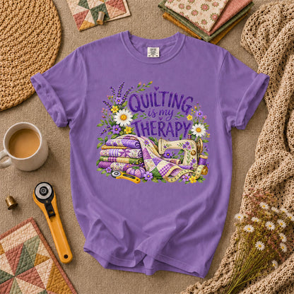 Quilting Is My Therapy Lavender T-Shirt - Heather Team Purple