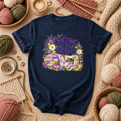 Quilting Is My Therapy Lavender T-Shirt - Navy