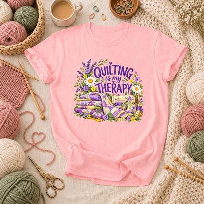 Quilting Is My Therapy Lavender T-Shirt - Pink