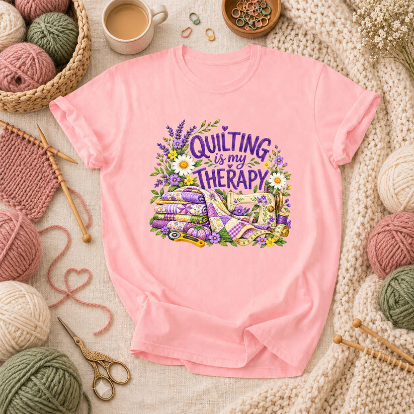 Quilting Is My Therapy Lavender T-Shirt - Pink