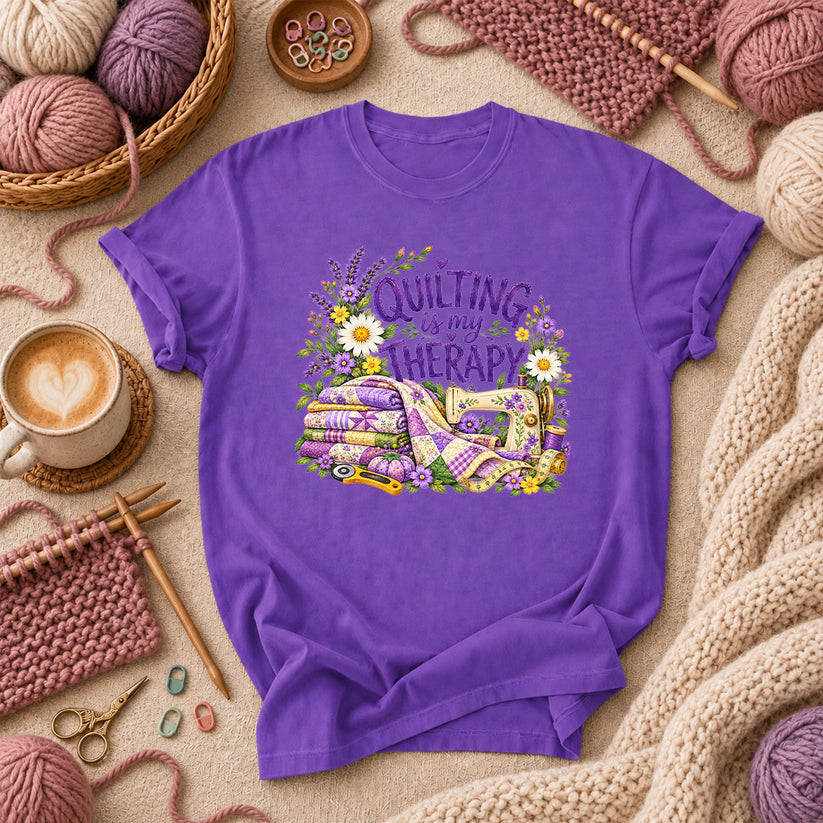 Quilting Is My Therapy Lavender T-Shirt - Purple