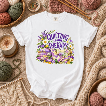 Quilting Is My Therapy Lavender T-Shirt - White