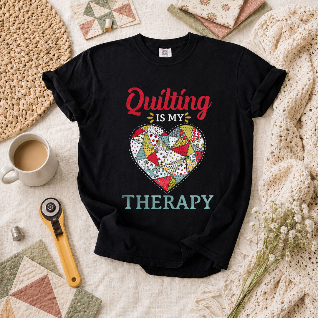 Quilting Is My Therapy T-Shirt - Black