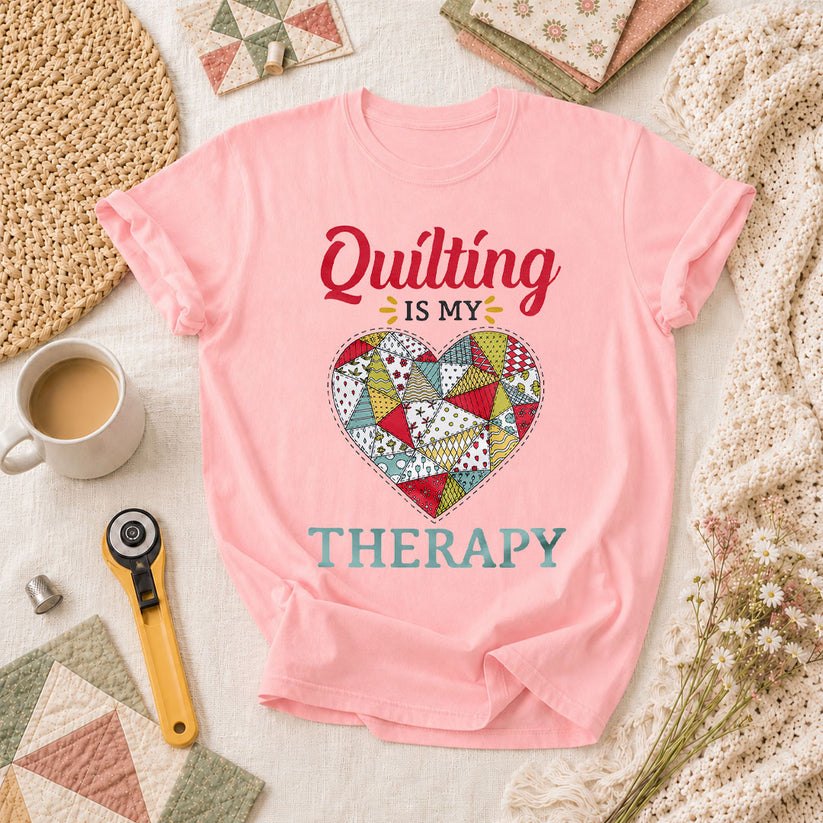 Quilting Is My Therapy T-Shirt - Pink