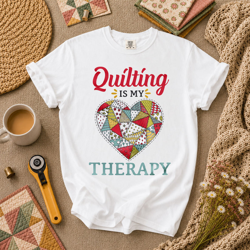 Quilting Is My Therapy T-Shirt - White