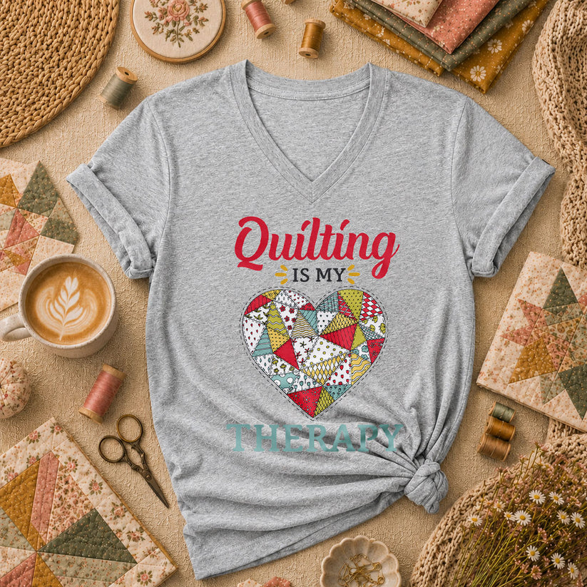 Quilting Is My Therapy Women's V-Neck - Athletic Heather