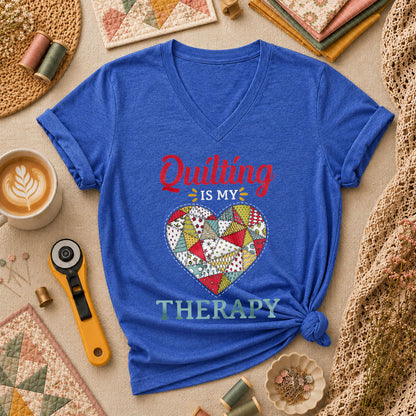 Quilting Is My Therapy Women's V-Neck - Heather True Royal