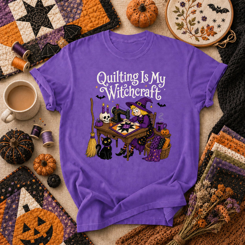 Quilting Is My Witchcraft Halloween T-Shirt - Heather Team Purple