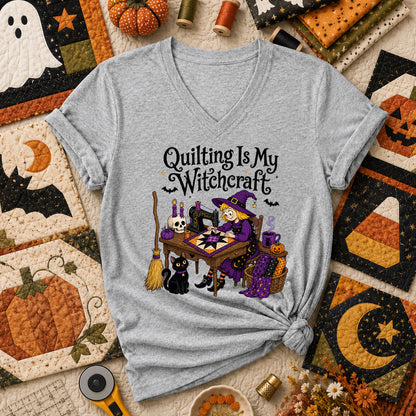 Quilting Is My Witchcraft Halloween Women's V-Neck - Athletic Heather