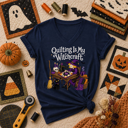 Quilting Is My Witchcraft Halloween Women's V-Neck - Navy