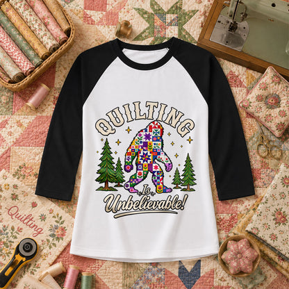 Quilting Is Unbelievable Bigfoot Patchwork Raglan Sleeve - Black