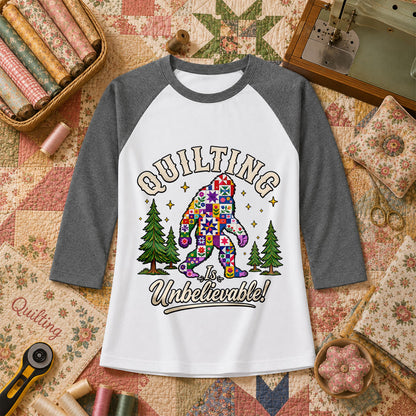 Quilting Is Unbelievable Bigfoot Patchwork Raglan Sleeve - Deep Heather