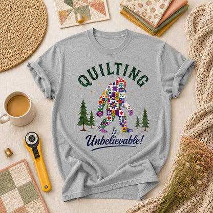 Quilting Is Unbelievable Bigfoot Patchwork T-Shirt - Athletic Heather