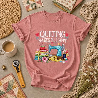 Quilting Makes Me Happy Sewing Machine T-Shirt - Heather Mauve