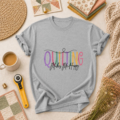 Quilting Makes Me Happy Vintage T-Shirt - Athletic Heather