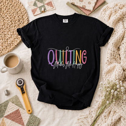 Quilting Makes Me Happy Vintage T-Shirt - Black