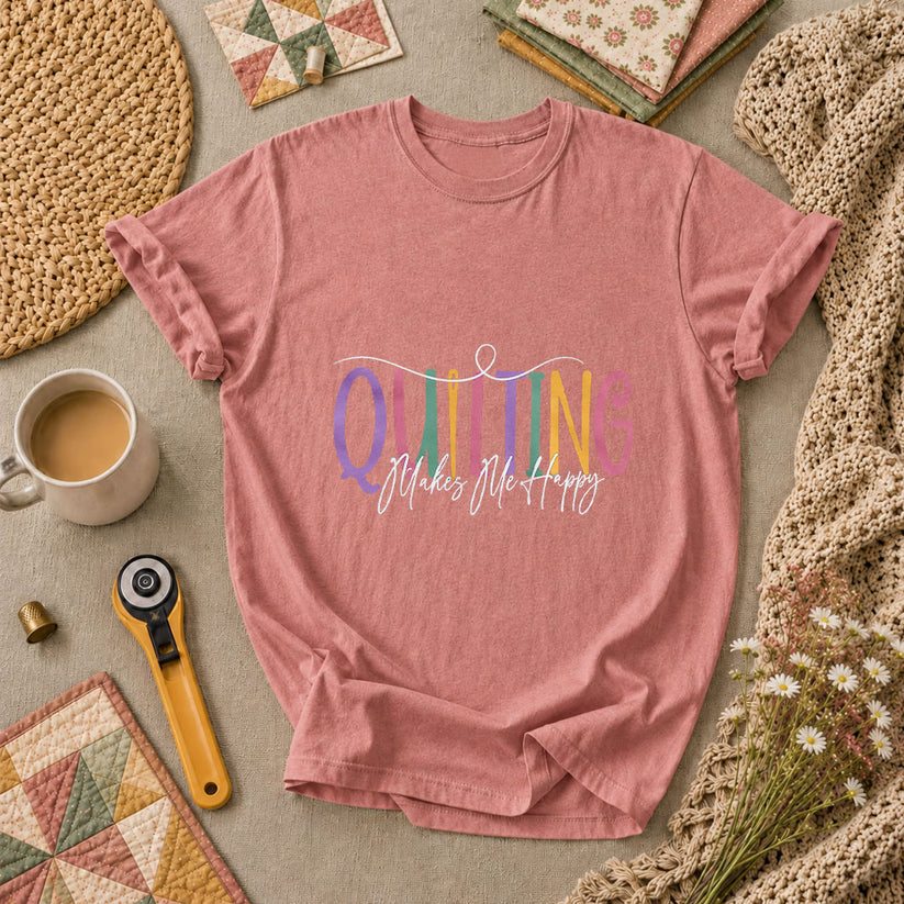 Quilting Makes Me Happy Vintage T-Shirt - Heather Mauve