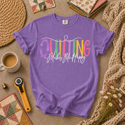 Quilting Makes Me Happy Vintage T-Shirt - Heather Team Purple