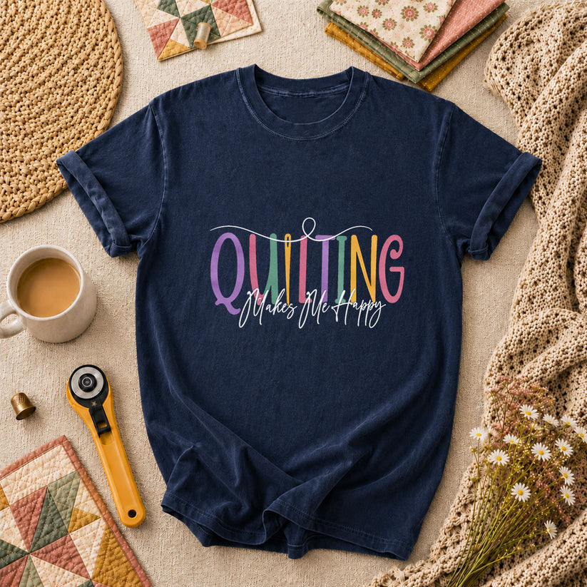 Quilting Makes Me Happy Vintage T-Shirt - Navy