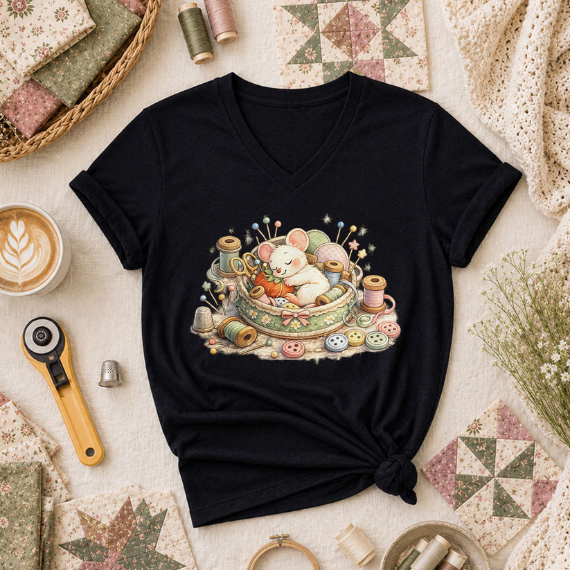 Quilting Mouse Women's V-Neck - Black
