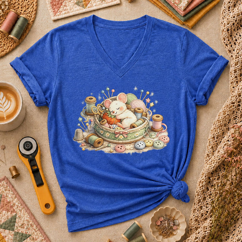 Quilting Mouse Women's V-Neck - Heather True Royal