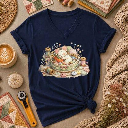 Quilting Mouse Women's V-Neck - Navy
