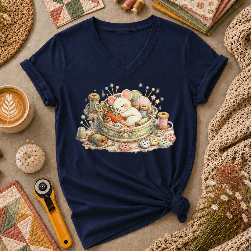 Quilting Mouse Women's V-Neck - Navy