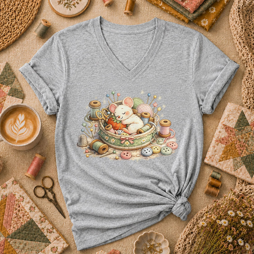 Quilting Mouse Women's V-Neck - Sport Grey