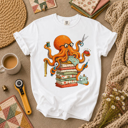 Quilting Octopus With Sewing Supplies T-Shirt - White