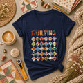 Quilting Patchwork Diamond Blocks Grid Typography Women's V-Neck