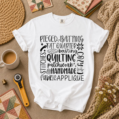 Quilting Patchwork Word Collage T-Shirt - White