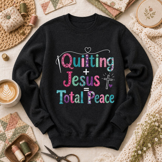 Quilting Plus Jesus Equals Total Peace Long Sleeve - Black