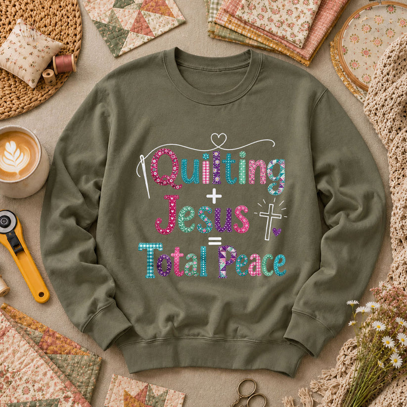 Quilting Plus Jesus Equals Total Peace Long Sleeve - Military Green