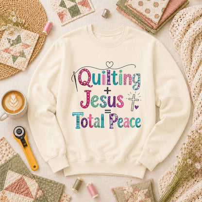 Quilting Plus Jesus Equals Total Peace Long Sleeve - Natural