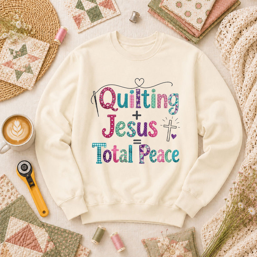 Quilting Plus Jesus Equals Total Peace Long Sleeve - Natural