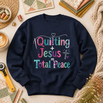Quilting Plus Jesus Equals Total Peace Long Sleeve - Navy